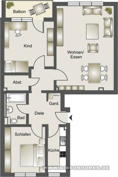 Grundriss 3 Zimmer - One-Level in 40237 Dsseldorf Dsseltal 2-4/2-3