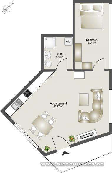 Grundriss - One-level-apartment in 40223 Dsseldorf Bilk