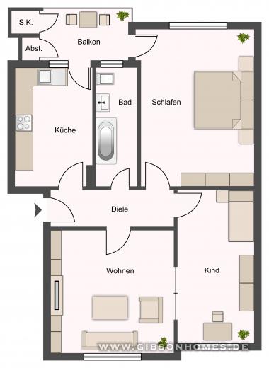 Grundriss - One-level-apartment in 40470 Dsseldorf Mrsenbroich