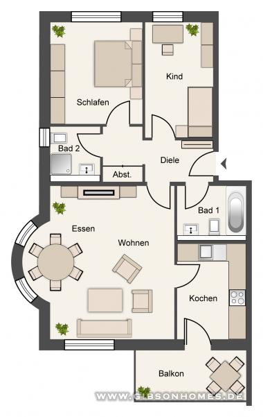 Grundriss - One-Level-Apartment in 40627 Dsseldorf Vennhausen