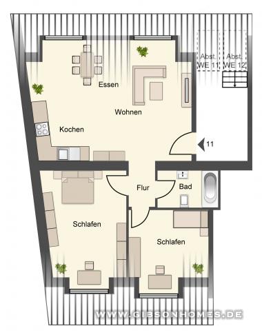 Grundriss Nr. 11 - One-Level-Apartment in 40233 Dsseldorf Flingern WE 11