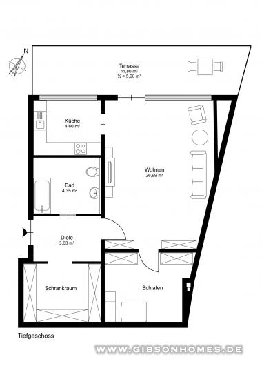 Grundriss - One-Level-Apartment in 40223 Dsseldorf Oberbilk