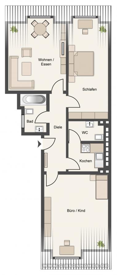 Grundriss - One-Level-Apartment in 40227 Dsseldorf Friedrichstadt