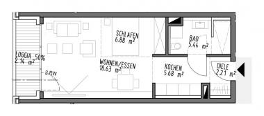 Ergeschoss, 1 Zimmer Wohnung Grundriss - One-Level-Apartment in 51465 Bergisch Gladbach Stadtmitte